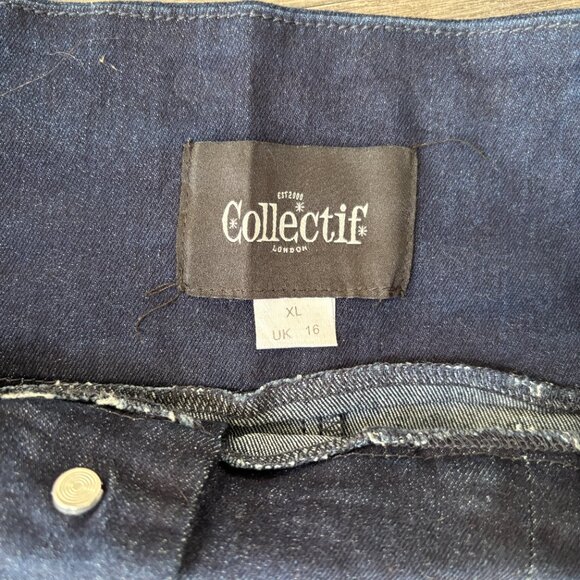 Collectif Size UK 16/US 12 Blue High Waist Denim Suspender Pencil Skirt with Fro - Picture 4 of 6